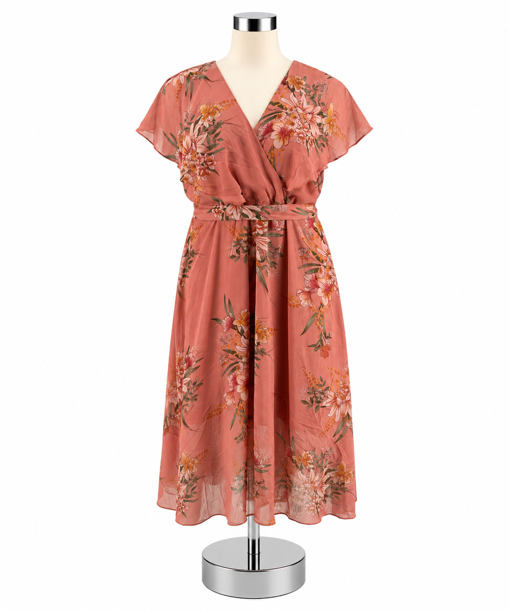 City Chic Salmon & Green Floral Wrap-Style Maxi Dress - Size XL (NWT)